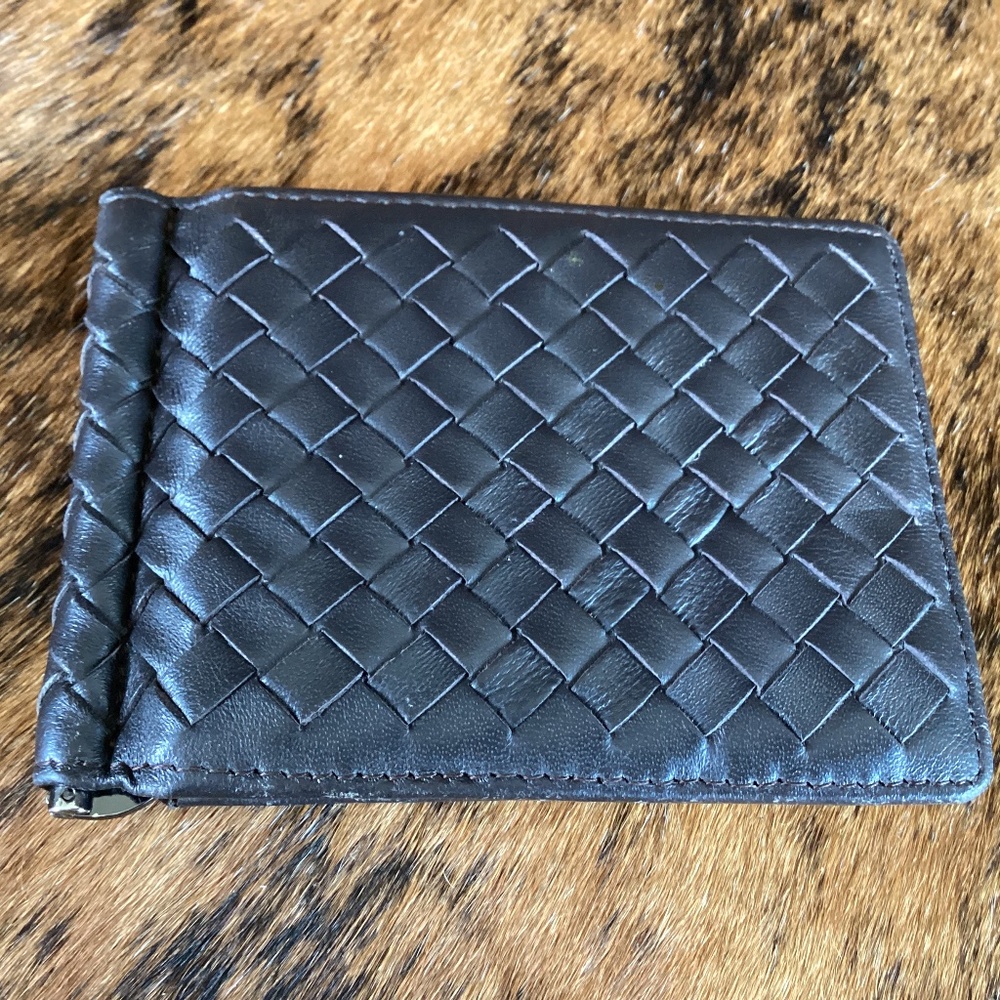Genuine Leather Lattice Design Money Clip Card Wallet